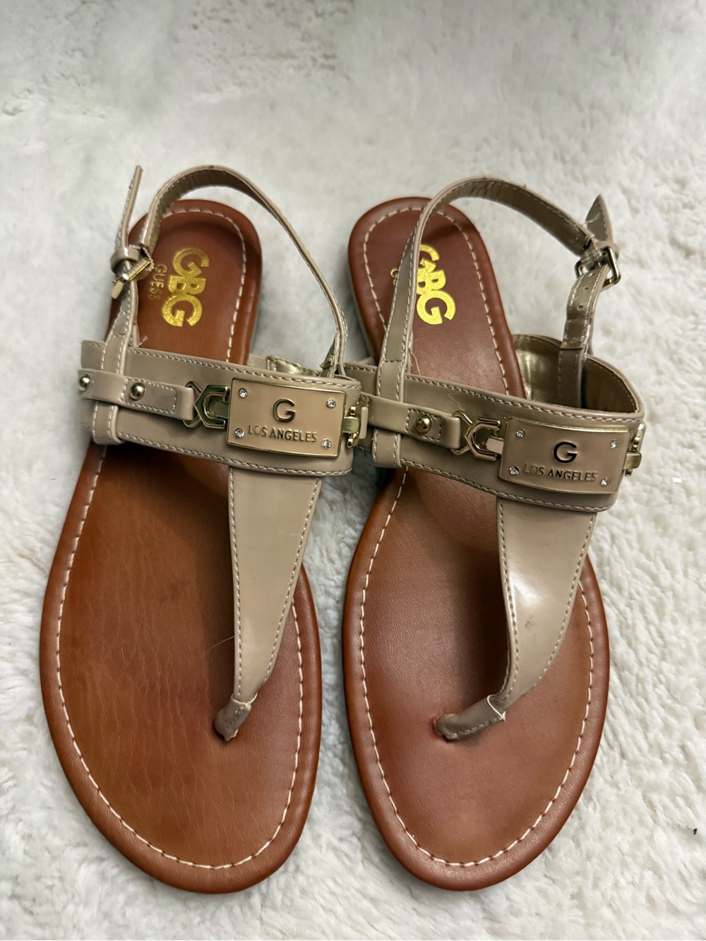 GBG Los Angeles Women’s Beige T-Strap Sandals